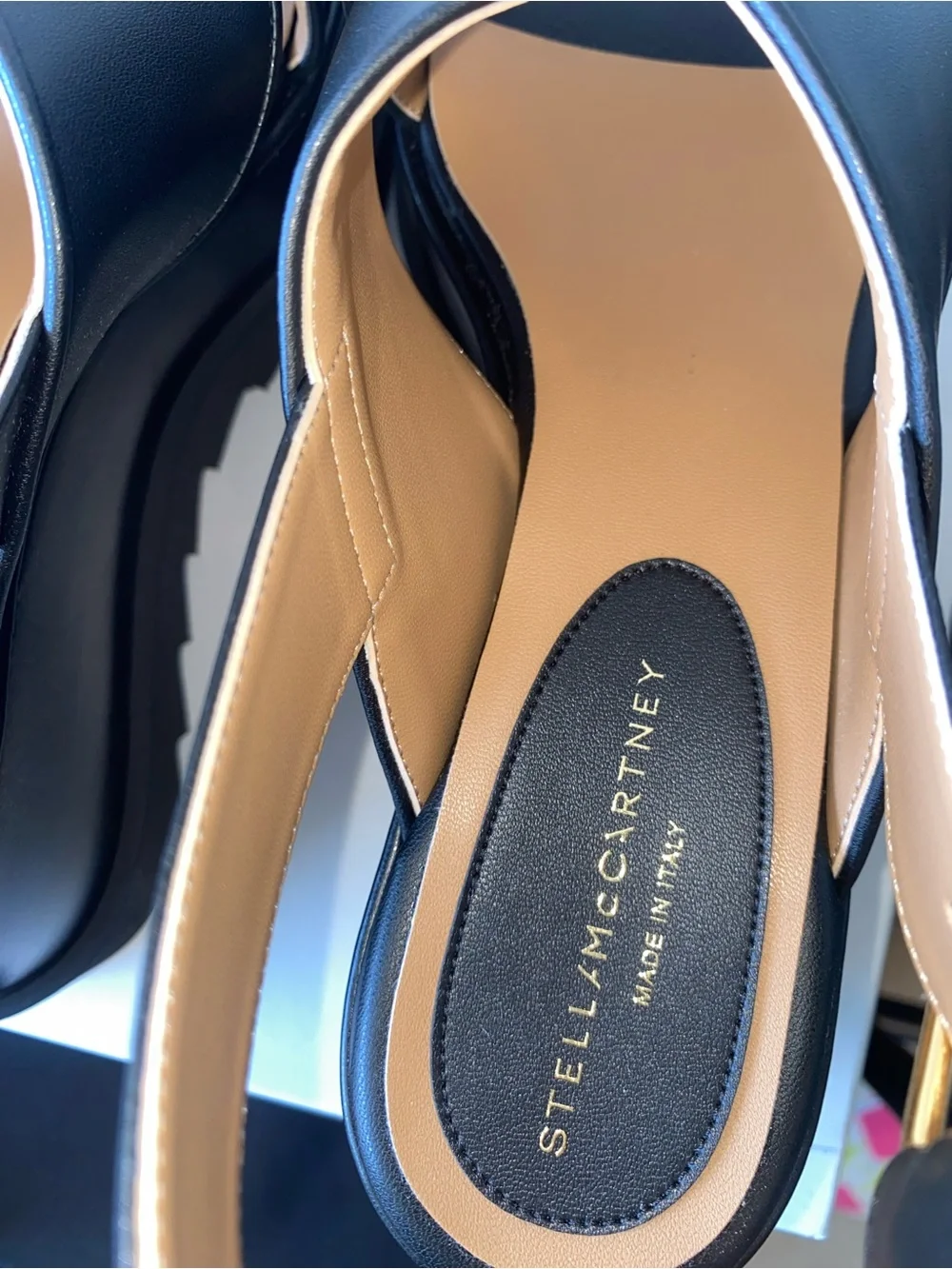 Stella McCartney “ELYSE” Black Crisscross Platform Slingback Sandals Sz 8.5